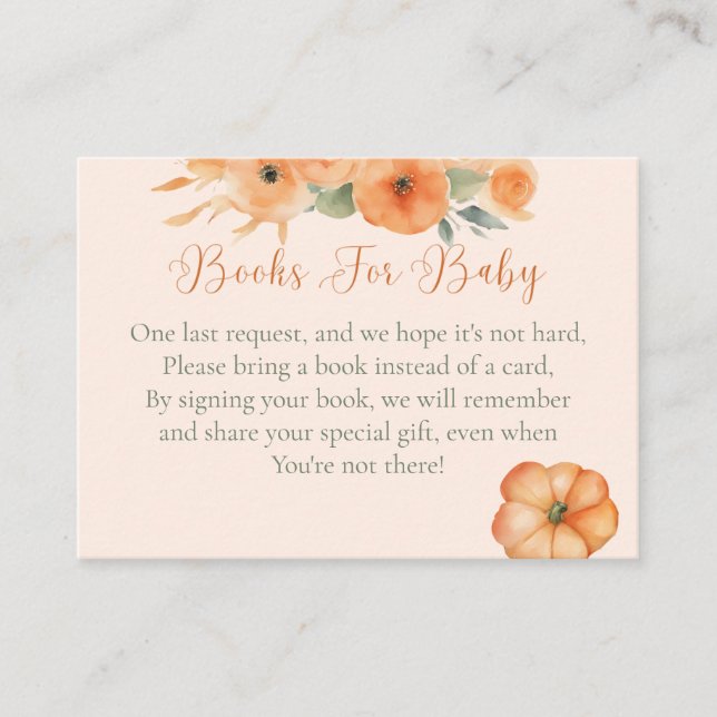  Fall Floral Orange Baby Shower Books For Baby Begleitkarte (Vorderseite)