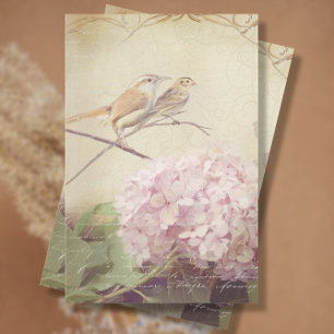 Fall Floral Pink Hydrangea Bird Ephemera Decoupage Seidenpapier