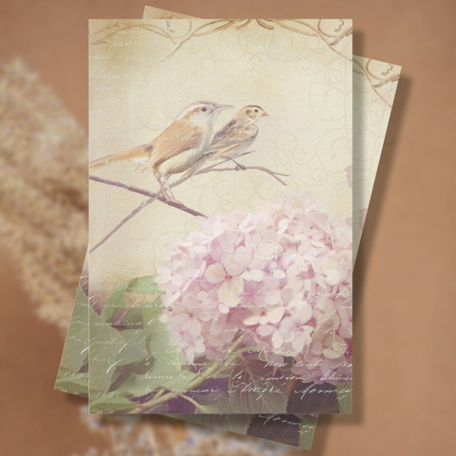 Fall Floral Pink Hydrangea Bird Ephemera Decoupage Seidenpapier (Von Creator hochgeladen)