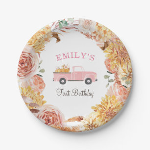Fall Floral Pink Little PUMPKIN MIRL Geburtstag Pappteller