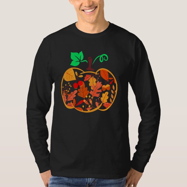 Fall Floral Pumpkin Autumn Leaves For Halloween Th T-Shirt (Vorderseite)