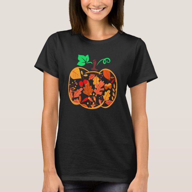 Fall Floral Pumpkin Autumn Leaves For Halloween Th T-Shirt (Vorderseite)