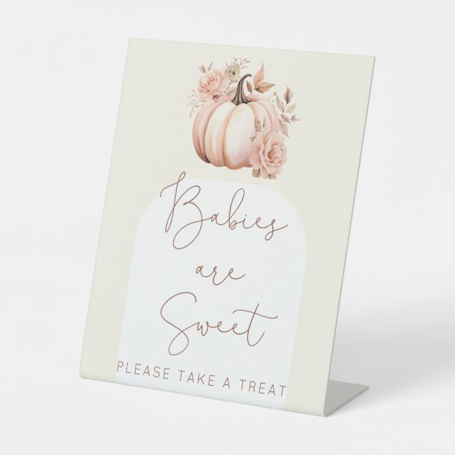 Fall Floral Pumpkin Baby Dusche Babys sind süß Sockelschild (Vorderseite)