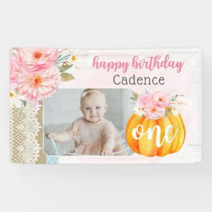 Fall Floral Pumpkin Baby Girl's 1. Geburtstag Foto Banner