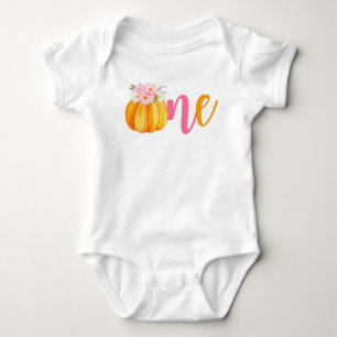 Fall Floral Pumpkin Baby Girl's 1st Birthday ONE B Strampler