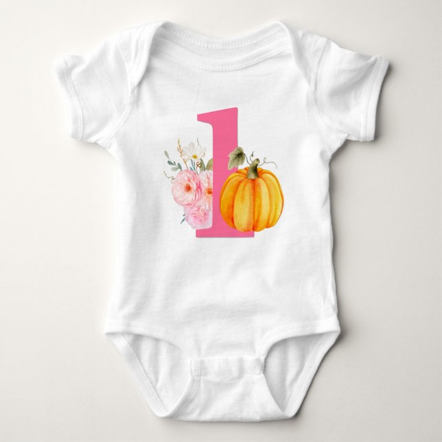 Fall Floral Pumpkin Baby Girl's 1st Birthday ONE Baby Strampler (Vorderseite)