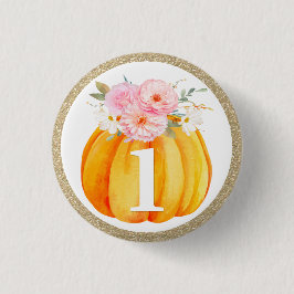 Fall Floral Pumpkin Baby Girl's 1st Birthday ONE Button