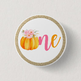 Fall Floral Pumpkin Baby Girl's 1st Birthday ONE Button
