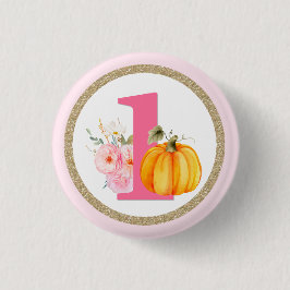 Fall Floral Pumpkin Baby Girl's 1st Birthday ONE Button