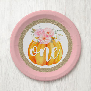 Fall Floral Pumpkin Baby Girl's 1st Birthday ONE Pappteller