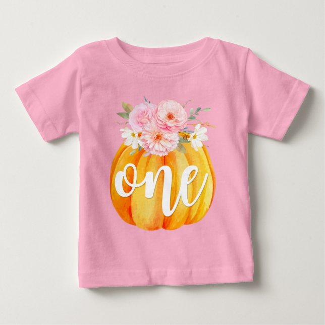 Fall Floral Pumpkin Baby Girl's 1st Birthday ONE T-shirt (Vorderseite)