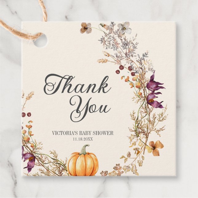 Fall Floral Pumpkin Boho Babydusche Geschenkanhänger (Vorderseite)