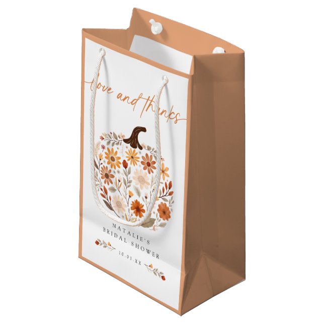 Fall Floral Pumpkin Brautparty Bevorzugung Kleine Geschenktüte (Vorderseite Schrägansicht)