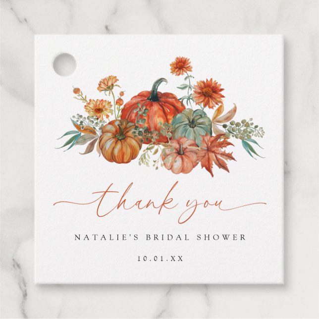 Fall Floral Pumpkin Brautparty Geschenkanhänger (Vorderseite)