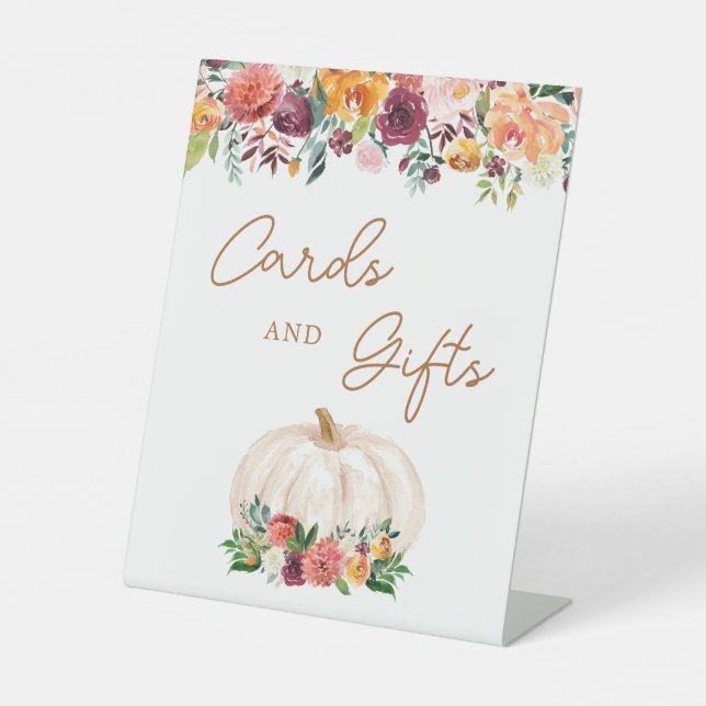 Fall Floral Pumpkin Cards und Geschenke Zeichen Sockelschild (Vorderseite)