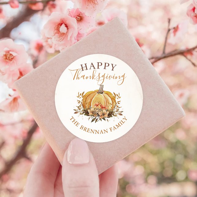 Fall Floral Pumpkin Erntedank Runder Aufkleber (Von Creator hochgeladen)
