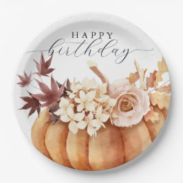 Fall Floral Pumpkin Frau Happy Birthday Pappteller