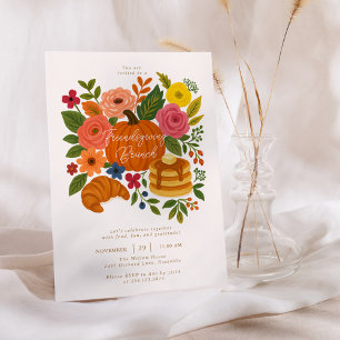 Fall Floral Pumpkin Friendsgiving Brunch Einladung