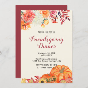 Fall Floral Pumpkin Friendsgiving Einladungen