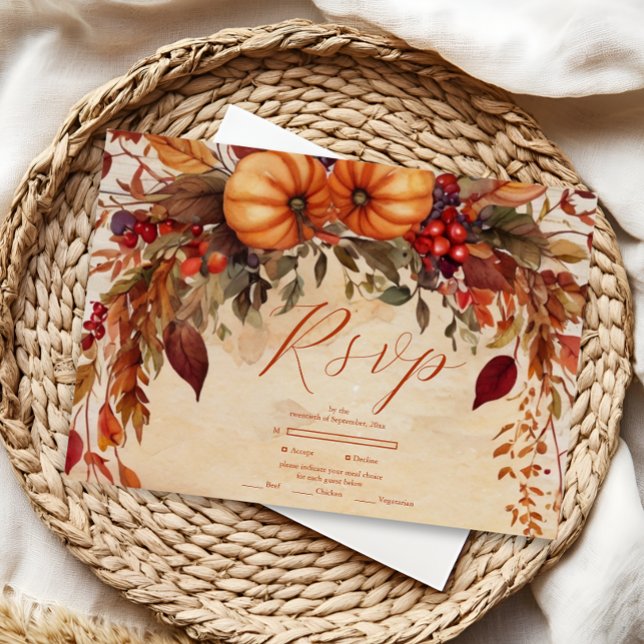 Fall Floral Pumpkin Rustikale Hochzeit RSVP Karte (Von Creator hochgeladen)