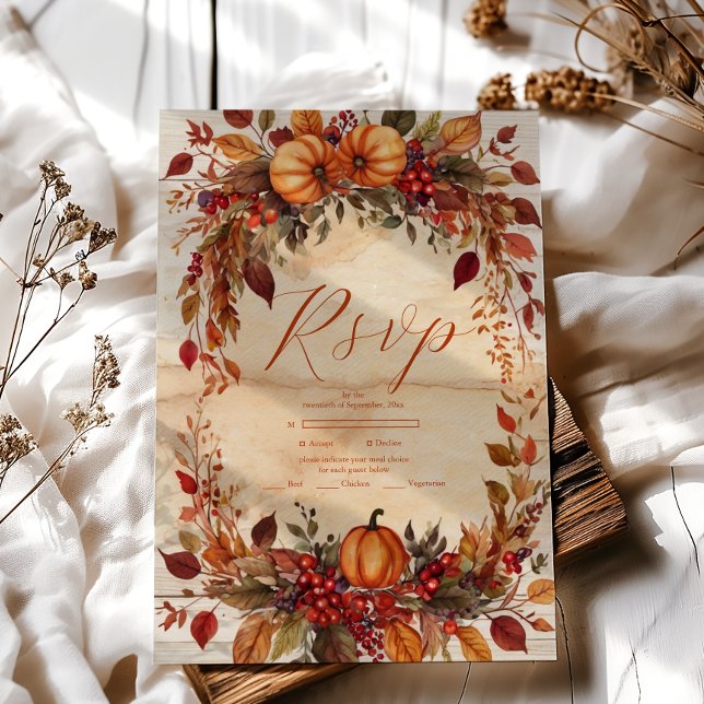 Fall Floral Pumpkin Rustikale Hochzeit RSVP Karte (Von Creator hochgeladen)