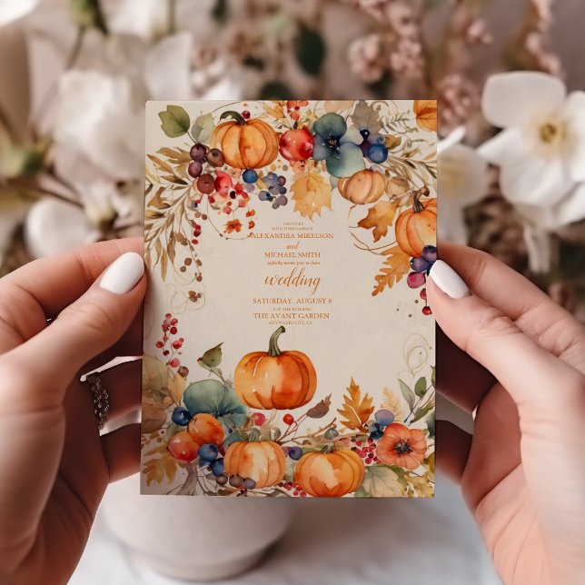 Fall Floral Pumpkin Scrip Hochzeit Einladung (Von Creator hochgeladen)