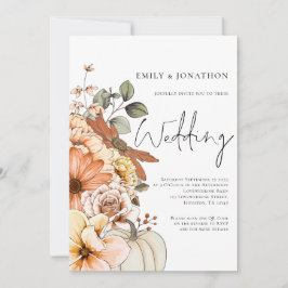 Fall Floral Pumpkin Script QR Code Wedding Einladu Einladung