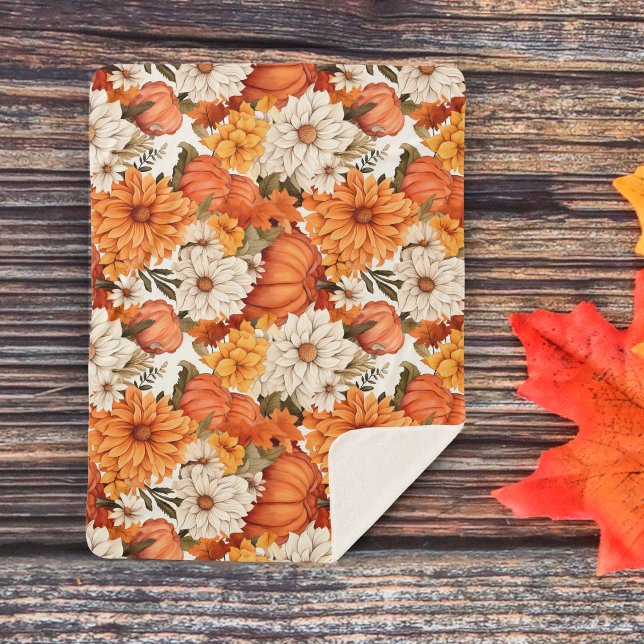 Fall Floral Pumpkin Sherpadecke (Von Creator hochgeladen)