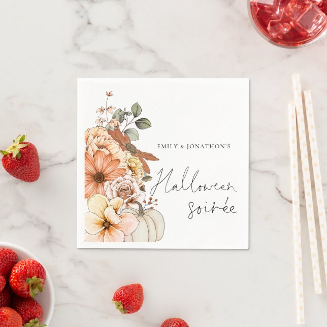 Fall Floral Pumpkin Skript Halloween Soirée Serviette (Beispiel)