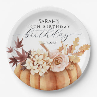 Fall Floral Pumpkin Woman Birthday Brunch Pappteller