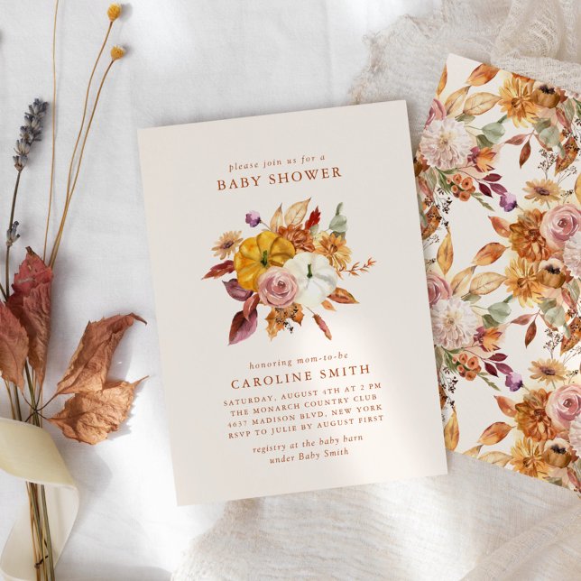 Fall Floral & Pumpkins Kinderdusche Einladung (Von Creator hochgeladen)