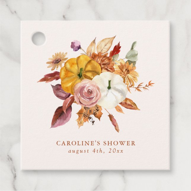 Fall Floral & Pumpkins Kinderdusche Geschenkanhänger (Vorderseite)