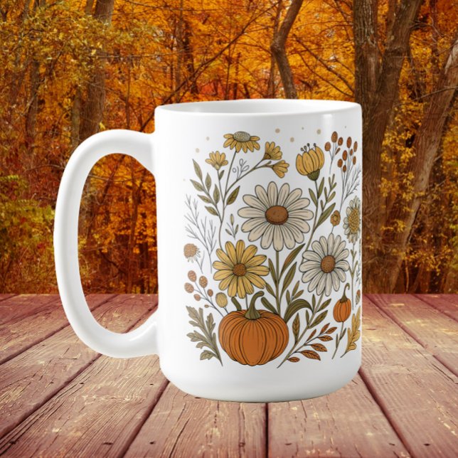 Fall Floral Pumpkins Wildblumen Dekoration Kaffeetasse (Wildflowers and pumpkins Thanksgiving/fall/autumn mug)