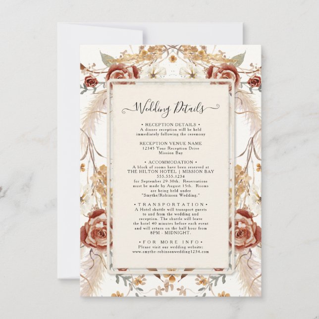 Fall Floral Red Watercolor Mustard Foliage Details Einladung (Vorderseite)