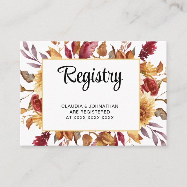 Fall Floral Registry Brautparty Begleitkarte (Vorderseite)