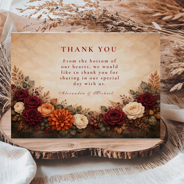 Fall Floral Romance Wedding Dankeskarte (Von Creator hochgeladen)