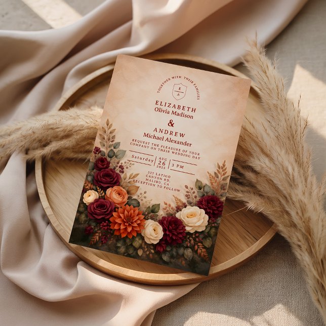 Fall Floral Romance Wedding Einladung (Von Creator hochgeladen)
