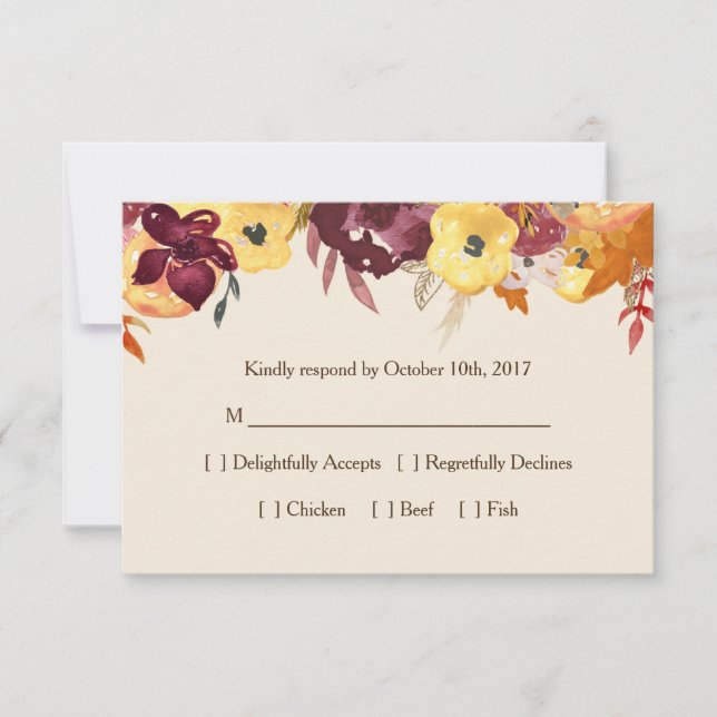 Fall Floral RSVP Card für Hochzeit oder Brautparty (Vorderseite)