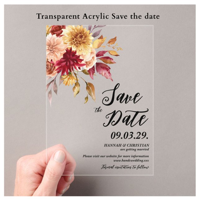 Fall Floral Save the date Acryleinladungen (Von Creator hochgeladen)