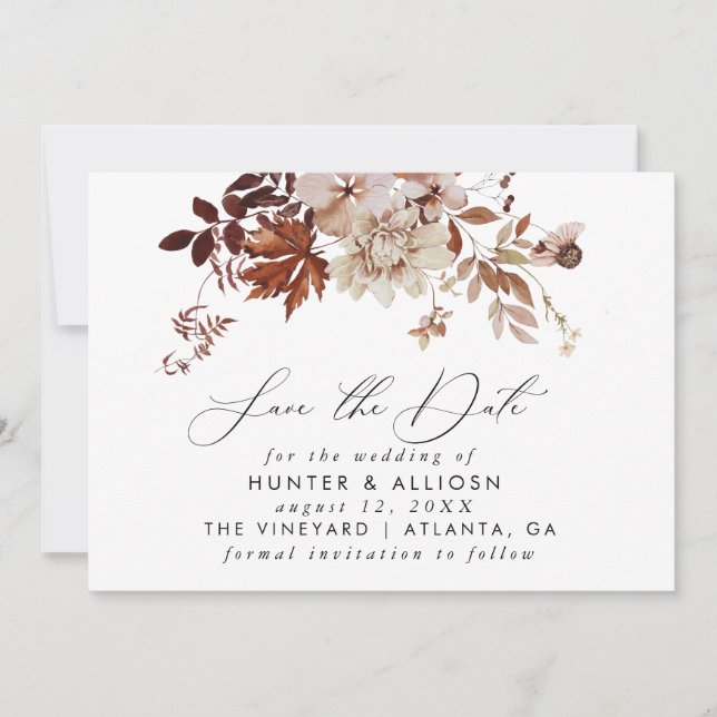 Fall Floral Save the Date Einladung (Vorderseite)