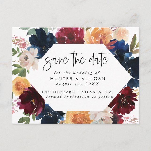 Fall Floral Save the Date Postkarte (Vorderseite)