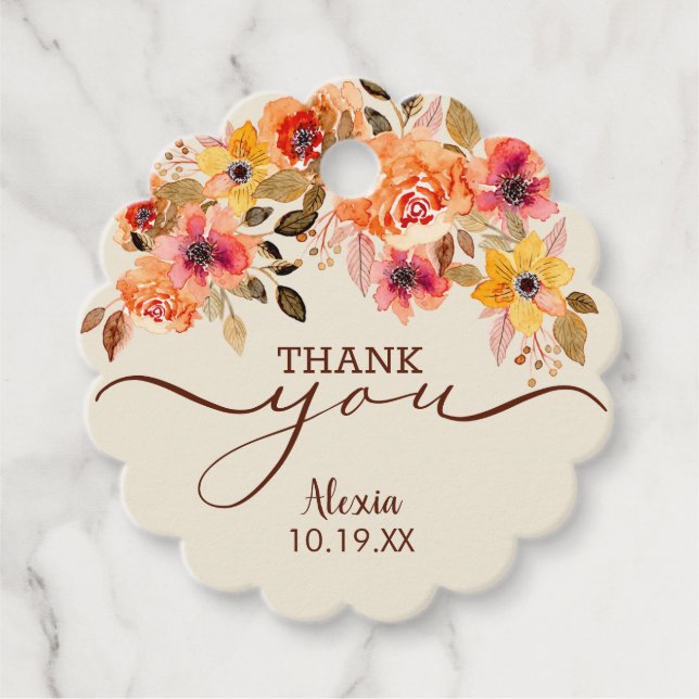 Fall Floral Swag Dusche Danke Geschenkanhänger (Vorderseite)