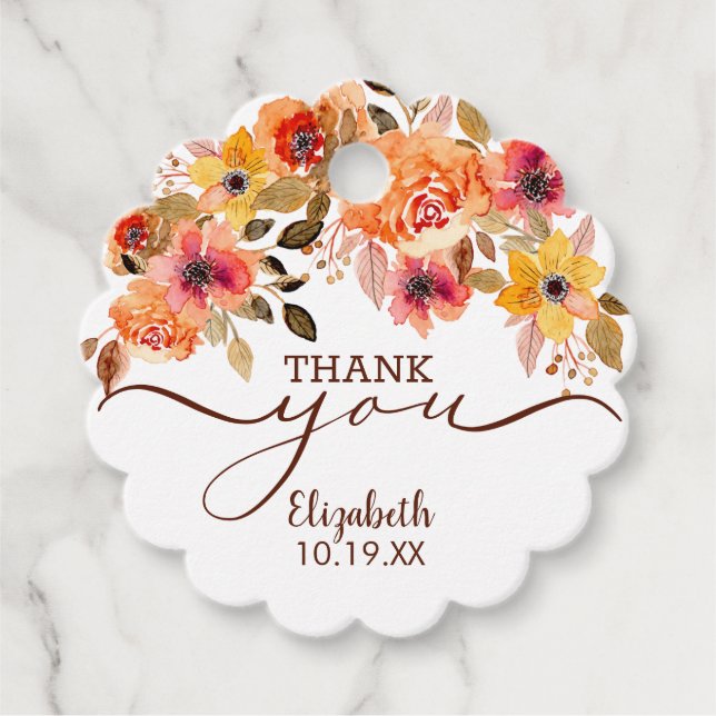 Fall Floral Swag Dusche Danke Geschenkanhänger (Vorderseite)