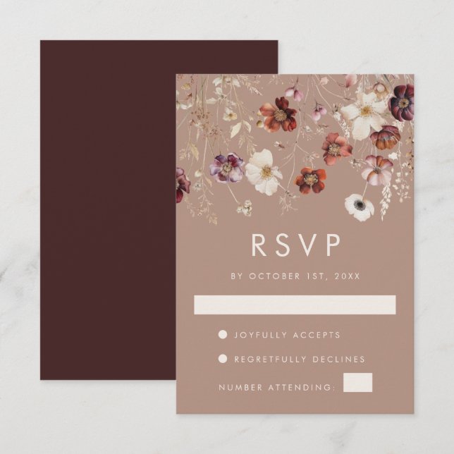 Fall Floral Taupe Hochzeit RSVP Karte (Vorne/Hinten)
