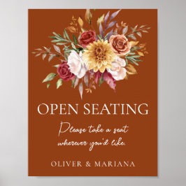 Fall Floral Terracotta Hochzeit Open Seating Zeich Poster
