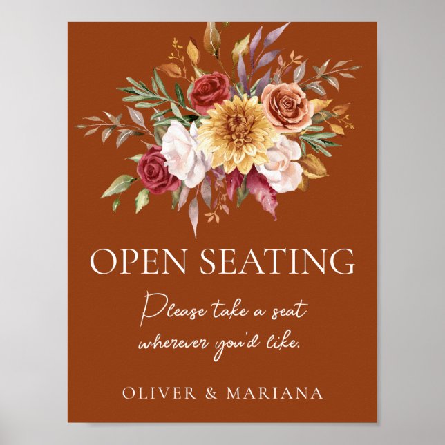 Fall Floral Terracotta Hochzeit Open Seating Zeich Poster (Vorne)