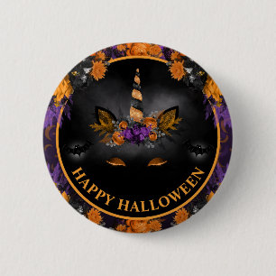 Fall Floral Unicorn Gesicht Happy Halloween Button