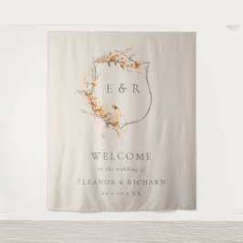 Fall Floral Wappen Monogram Wedding Welcome Wandteppich