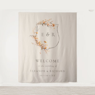 Fall Floral Wappen Monogram Wedding Welcome Wandteppich