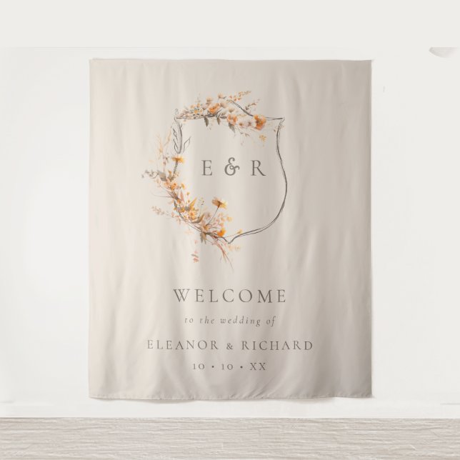 Fall Floral Wappen Monogram Wedding Welcome Wandteppich (Vorderseite)